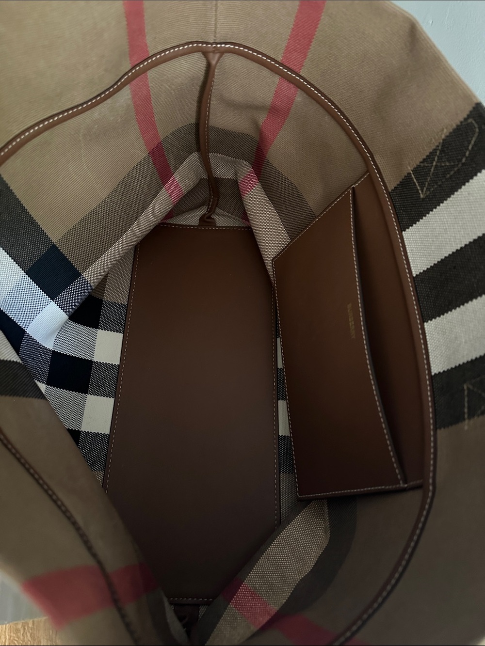 Burberry London Check Canvas Tote with Brown Leather Straps - Picture 9 of 13